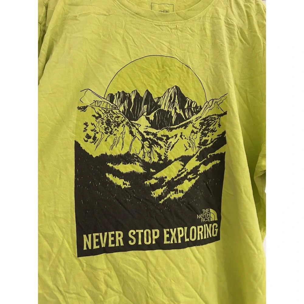 The North Face Mens XL Lime Green Never‎ Stop Exploring Mountain Graphic T-Shirt